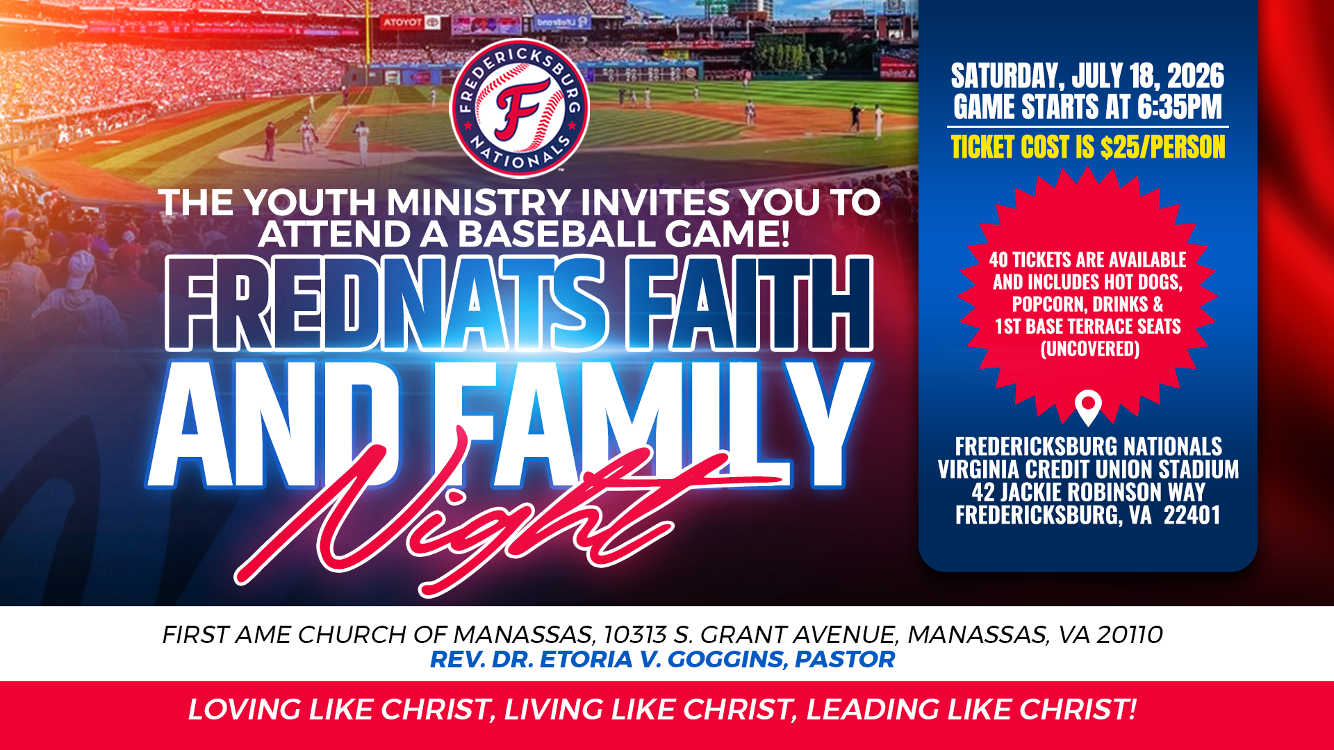 FredNats Faith and Family Night Baseball Game